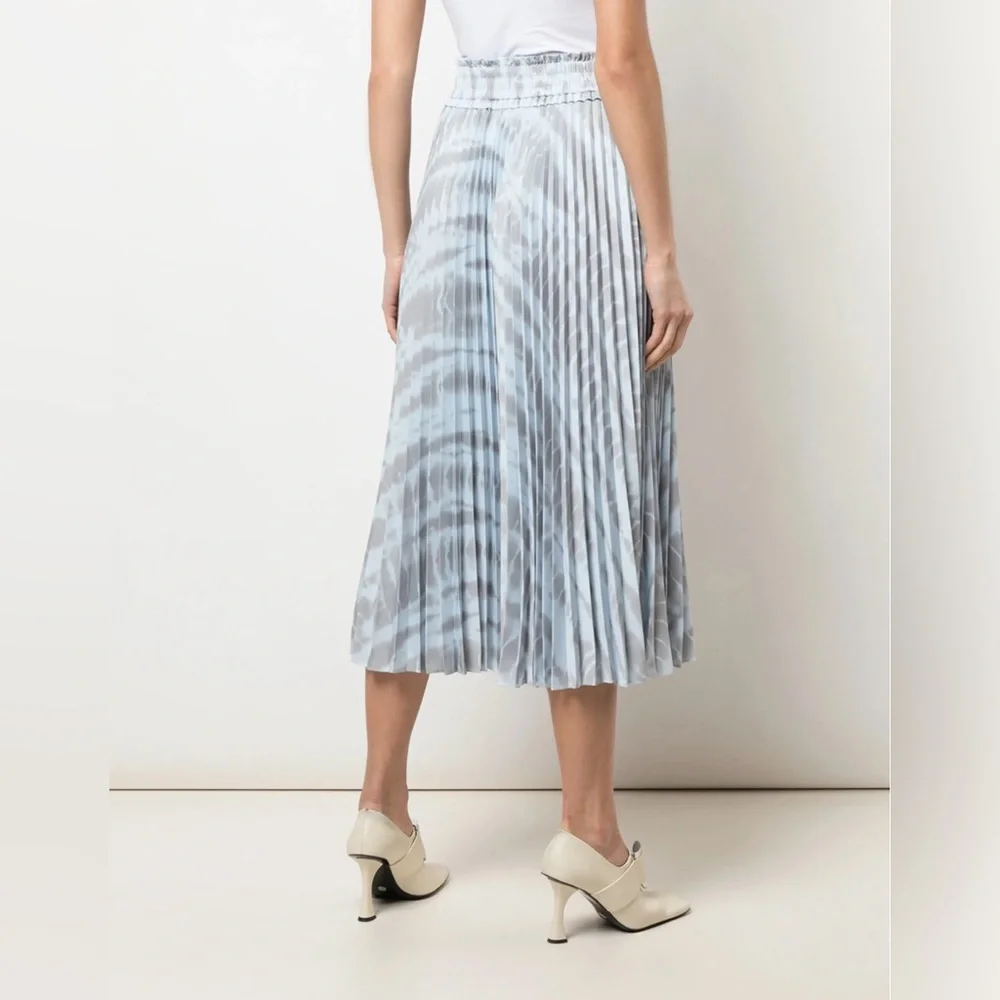 🩵 Proenza Schouler Light Blue and Gray Tie Dye Pleated Midi Skirt - Picture 4 of 11